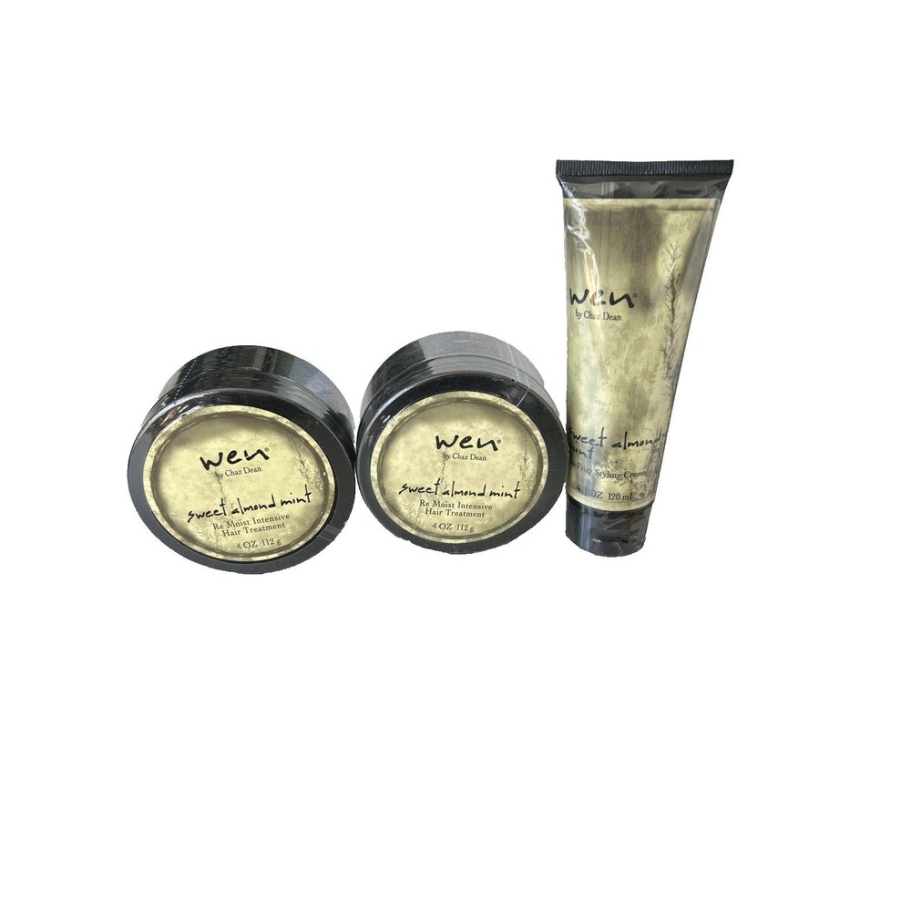 WEN by Chaz Dean Sweet Almond Mint 3 PC LOT Styling Cream & 2x ReMoist Intensive